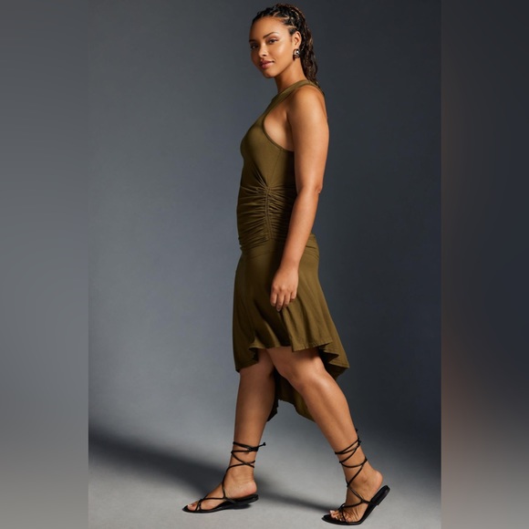 ✨ Anthropologie Sleeveless Side-Ruched Dress Sz MP - Picture 3 of 7